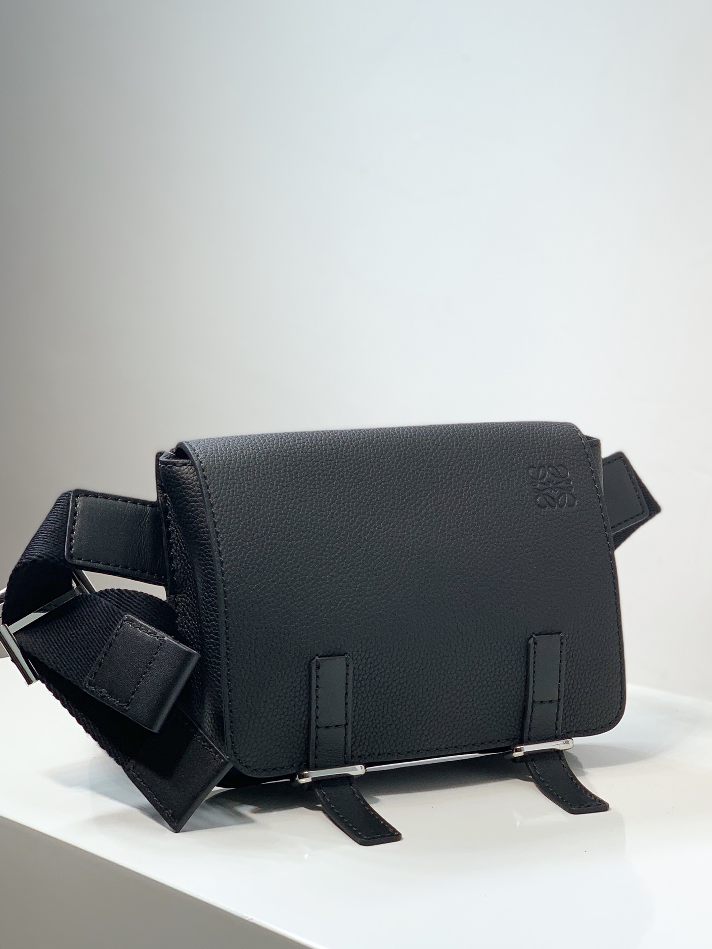 Loewe XXS Military Messenger Bag in Soft Grained Calfskin Black